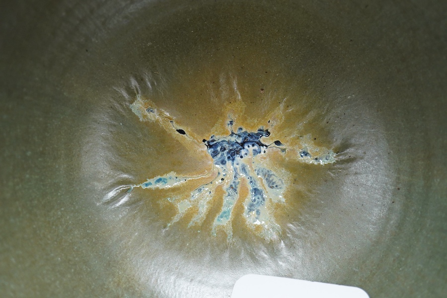 A Studio pottery ribbed conical bowl, impressed mark, 16cm high